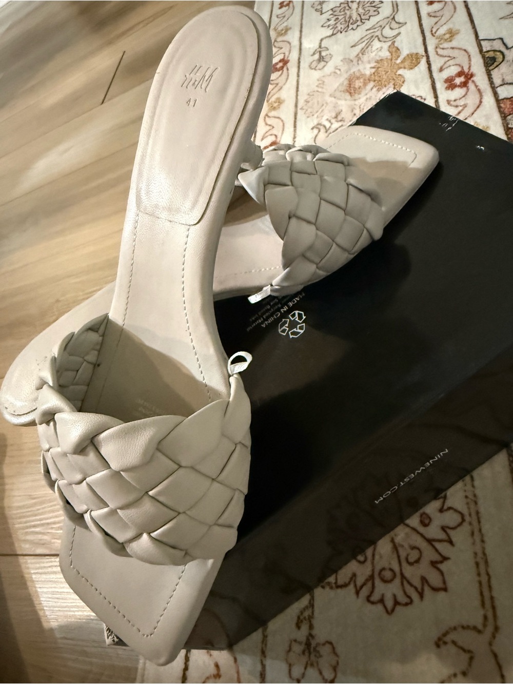 H&M Cream Woven Slide Mules